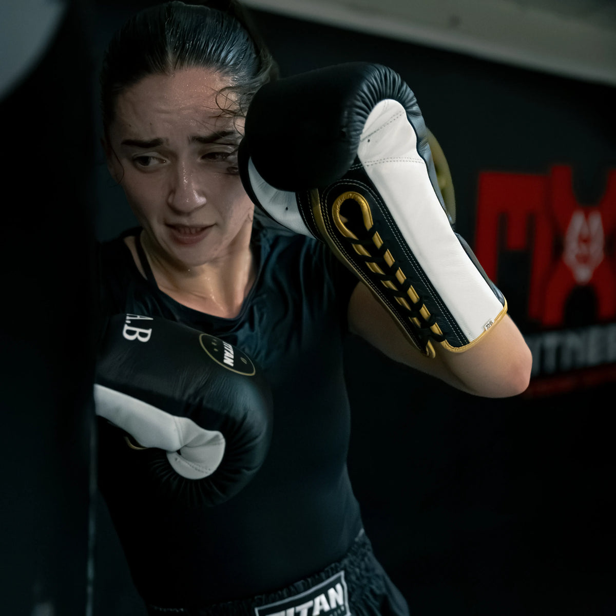 Titan 10oz Horsehair Lace-Up Fight Gloves in Midnight Black — product view 9