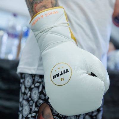 10oz Horsehair Lace-Up Fight Gloves – Polar White