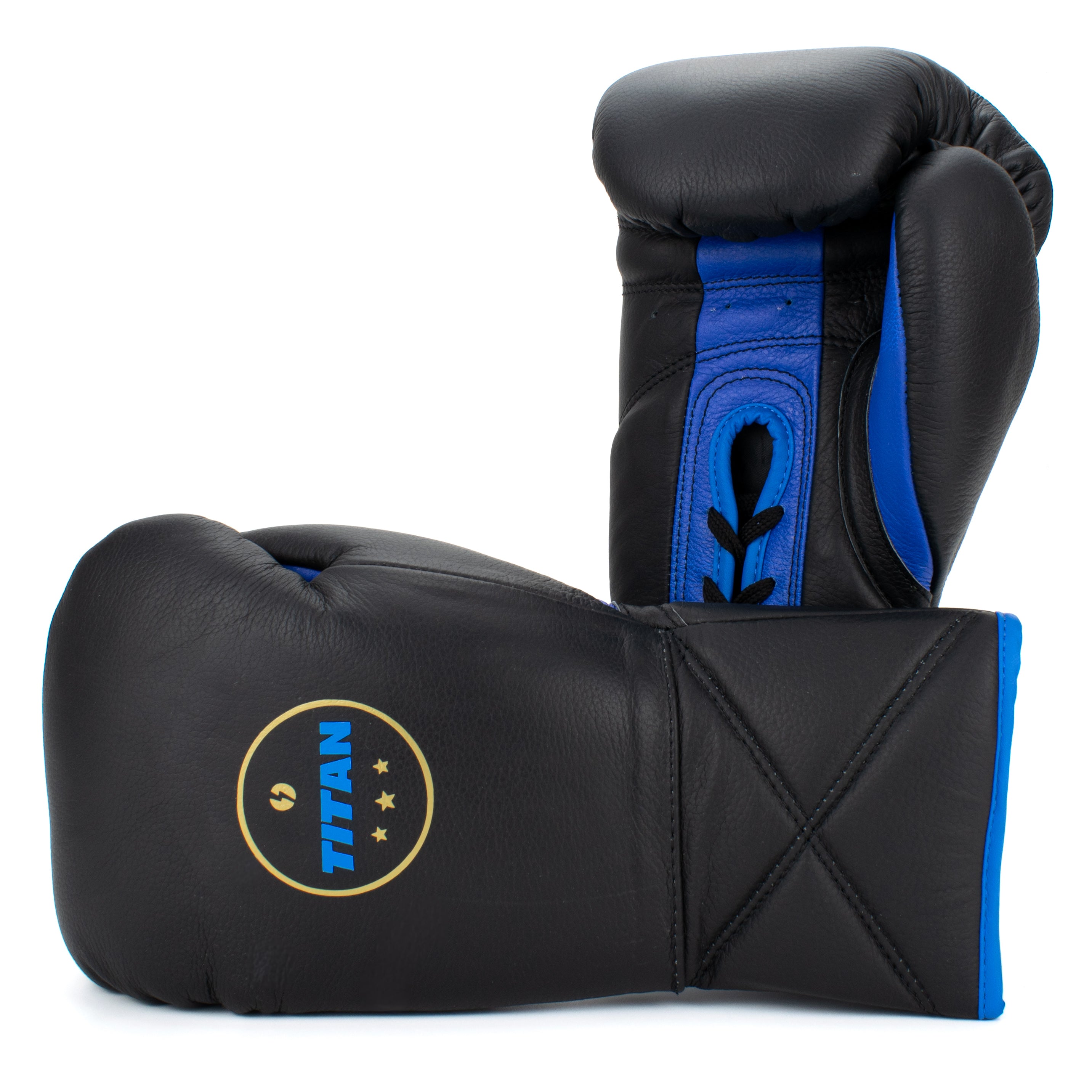 10oz HORSE HAIR FIGHT GLOVES BLACK & ROYAL BLUE