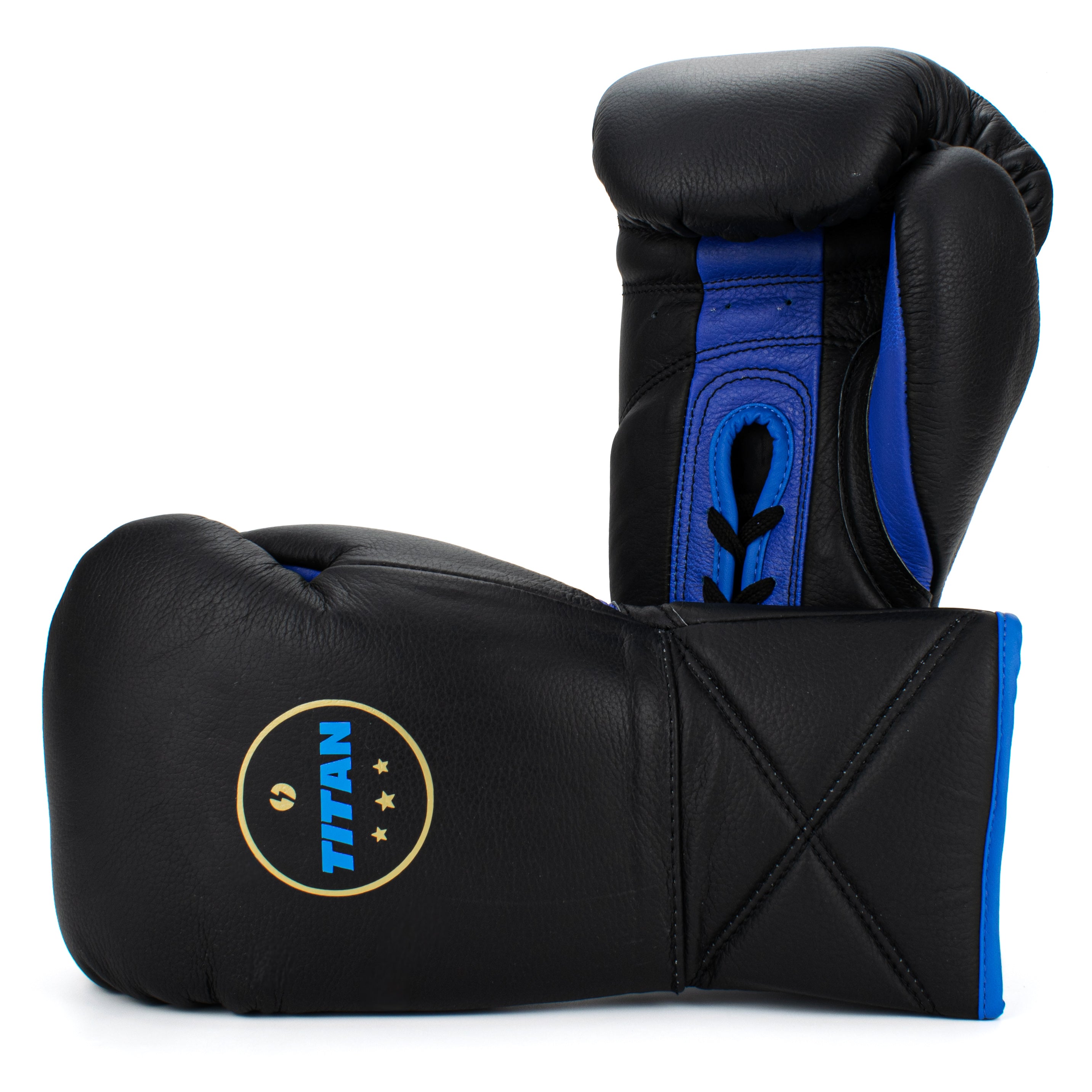 10oz HORSE HAIR FIGHT GLOVES BLACK & ROYAL BLUE