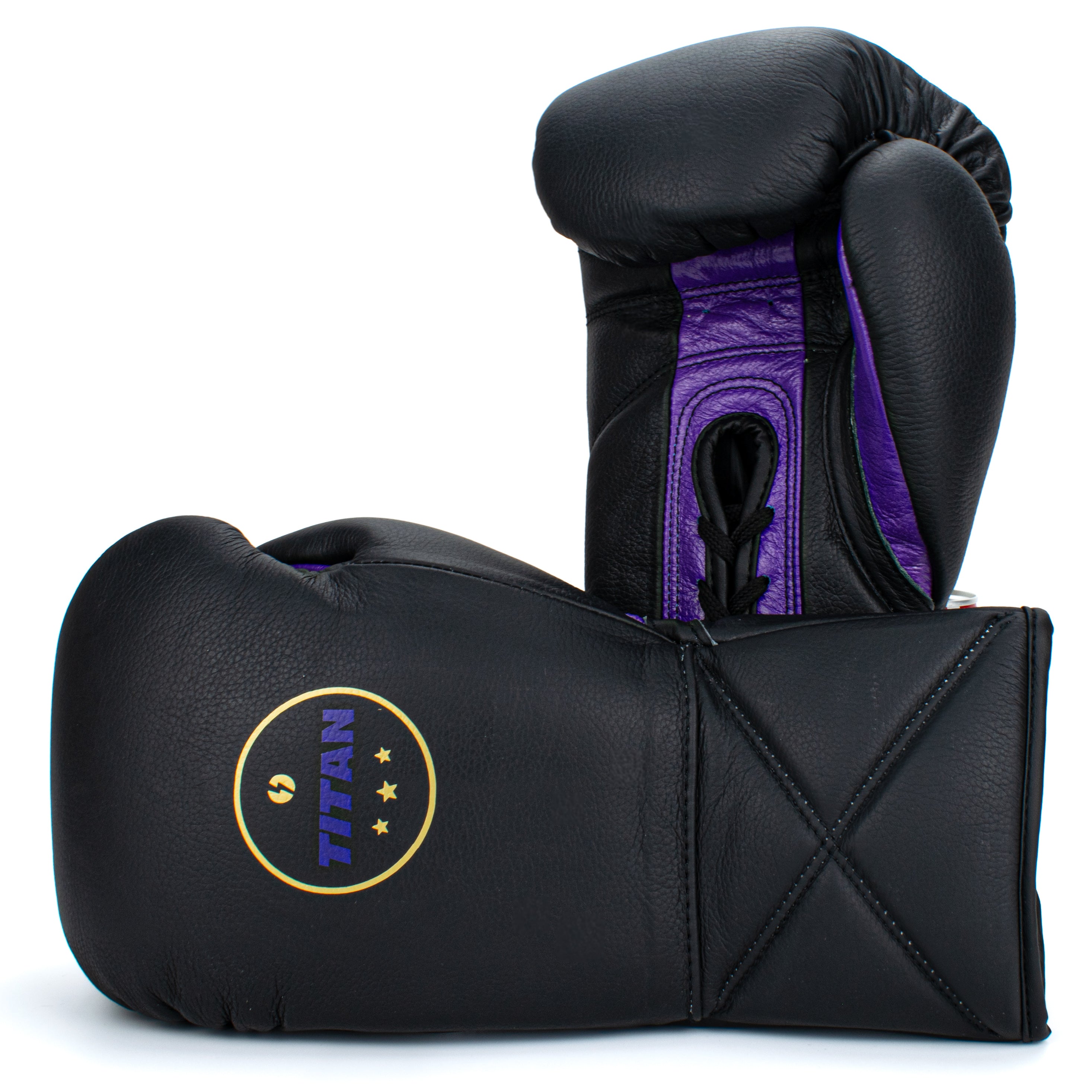 10oz HORSE HAIR FIGHT GLOVES BLACK & PURPLE